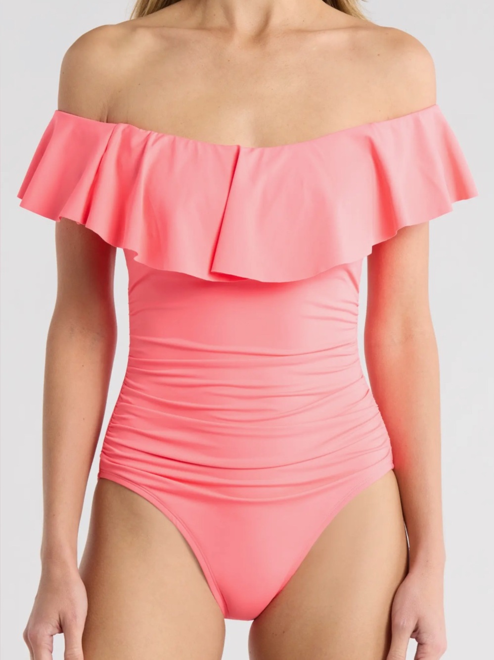 La Blanca Island Goddess Off Shoulder Swimsuit Coral Reef Size S